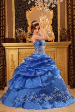 Strapless Embroidered Bottom Cerulean Quinceanera Dress