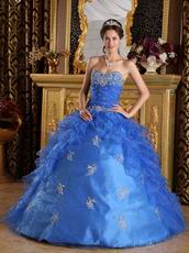 Sweetheart Ruffled Skirt Cerulean Organza Ball Gown Quinceanera