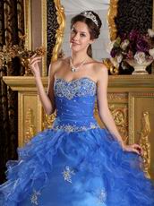 Sweetheart Ruffled Skirt Cerulean Organza Ball Gown Quinceanera