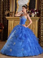 Sweetheart Ruffled Skirt Cerulean Organza Ball Gown Quinceanera