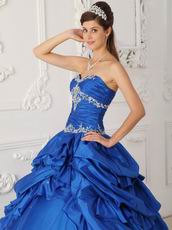 Royal Blue Appliqued Picks-up Quinceanera Dress For Discount