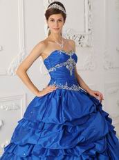 Royal Blue Appliqued Picks-up Quinceanera Dress For Discount