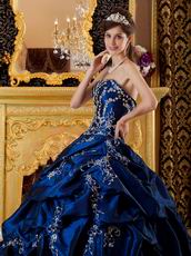 Dark Blue Appliqued Floor Length Quinceanera Dress Gown