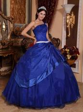 Sapphire Blue Puffy Skirt Quinceanera Dress Single One Shoulder