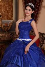 Sapphire Blue Puffy Skirt Quinceanera Dress Single One Shoulder