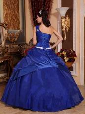 Sapphire Blue Puffy Skirt Quinceanera Dress Single One Shoulder