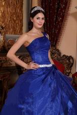 Sapphire Blue Puffy Skirt Quinceanera Dress Single One Shoulder