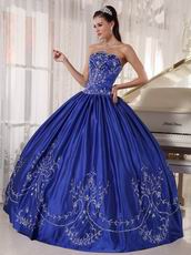 Inexpensive Royal Blue Strapless Embroidered Quinceanera Dress