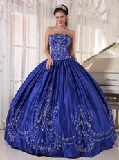 Inexpensive Royal Blue Strapless Embroidered Quinceanera Dress