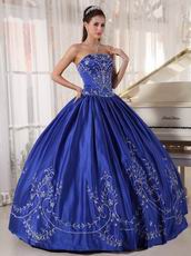 Inexpensive Royal Blue Strapless Embroidered Quinceanera Dress
