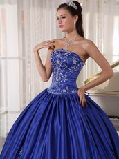 Inexpensive Royal Blue Strapless Embroidered Quinceanera Dress