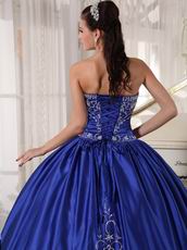 Inexpensive Royal Blue Strapless Embroidered Quinceanera Dress