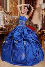 Cerulean Blue Color Floor Length Ball Dress Military Party