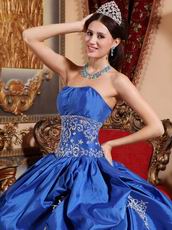 Cerulean Blue Color Floor Length Ball Dress Military Party