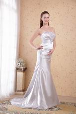 Strapless Appliqued Silver Long Prom Dress New Arrival