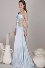 One Shoulder Show Waist Light Blue A Prom Dress Suppliers