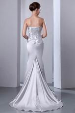 Sleeveless Corset Fishtail Silver Elestic Woven Satin Formal Dress