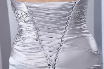 Sleeveless Corset Fishtail Silver Elestic Woven Satin Formal Dress