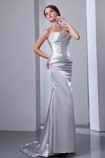 Sleeveless Corset Fishtail Silver Elestic Woven Satin Formal Dress