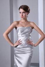 Sleeveless Corset Fishtail Silver Elestic Woven Satin Formal Dress