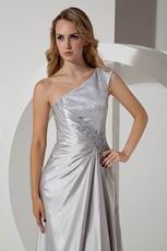 Best One Shoulder Silver Long Evening Dress With Applique