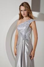 Best One Shoulder Silver Long Evening Dress With Applique