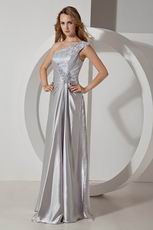 Best One Shoulder Silver Long Evening Dress With Applique