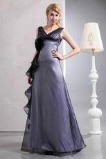 V Neck Floor Length Silver Mother Of The Bride Dress Cheap