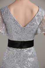 Short Sleeves Silver Sequin Fabric Mother of the Bride Dress