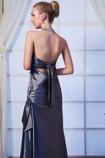 Discount Halter Silver Taffeta Formal Evening Party Dress