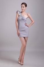 Silver One-shoulder Sheath Rhinestone Sweet 16 Dress