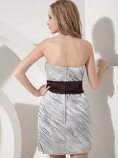 Grey Column Strapless Prom Mini Dress With Black Sashes