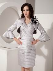 V-neck Pleats Silver Mother Of The Bride Dress With Jacket