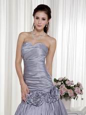 Silver Taffeta Floor Length Handmade Evening Dress Cheap