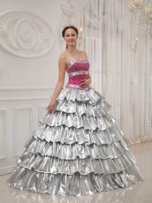 Flaring Layers Cascade Trimed Skirt Silver Quinceanera Dress