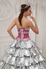 Flaring Layers Cascade Trimed Skirt Silver Quinceanera Dress