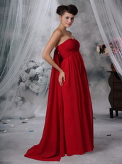 Strapless Watteau Wine Red Chiffon Maternity Prom Dress Inexpensive