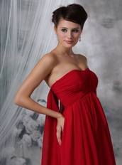 Strapless Watteau Wine Red Chiffon Maternity Prom Dress Inexpensive