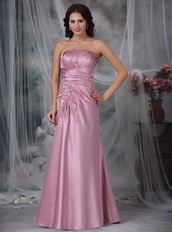 Strapless Rose Pink Prom Dress With Applique Emberllish Inexpensive