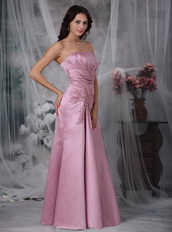 Strapless Rose Pink Prom Dress With Applique Emberllish Inexpensive