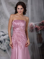 Strapless Rose Pink Prom Dress With Applique Emberllish Inexpensive