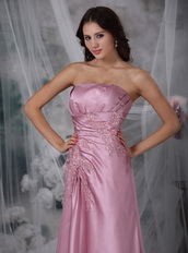 Strapless Rose Pink Prom Dress With Applique Emberllish Inexpensive