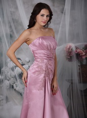 Strapless Rose Pink Prom Dress With Applique Emberllish Inexpensive