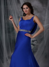 Straps Beaded Ribbon Fishtail Prom Dress In Royal Blue Inexpensive