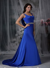 Straps Beaded Ribbon Fishtail Prom Dress In Royal Blue Inexpensive