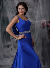 Straps Beaded Ribbon Fishtail Prom Dress In Royal Blue Inexpensive