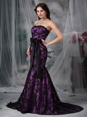 Purple Strapless Mermaid Petite Prom Gown With Black Lace Inexpensive