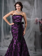 Purple Strapless Mermaid Petite Prom Gown With Black Lace Inexpensive