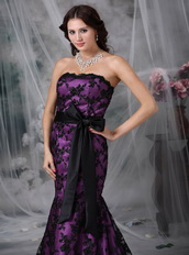 Purple Strapless Mermaid Petite Prom Gown With Black Lace Inexpensive