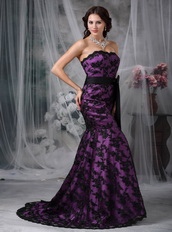 Purple Strapless Mermaid Petite Prom Gown With Black Lace Inexpensive
